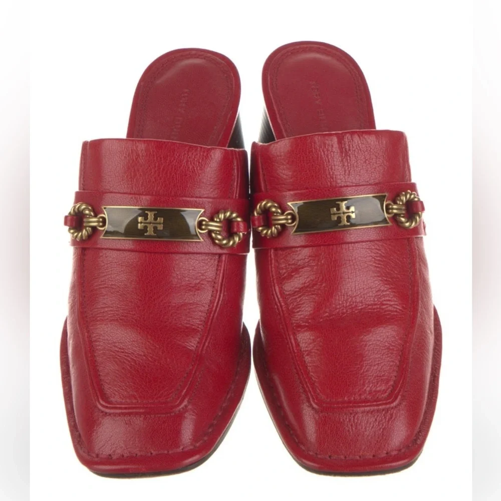 Tory Burch Leather Mules Size US 7.5 Tory Burch Red Leather Slip-On Shoes